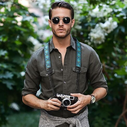 waka Camera Strap for All DSLR/SLR Cameras, Vintage Embroidered Double Layer Universal Neck Shoulder & Crossbody Strap for Canon Nikon Sony Compatiable, Gifts for Photographers, Blue in Saudi Arabia