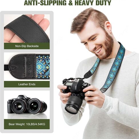 waka Camera Strap for All DSLR/SLR Cameras, Vintage Embroidered Double Layer Universal Neck Shoulder & Crossbody Strap for Canon Nikon Sony Compatiable, Gifts for Photographers, Blue in Saudi Arabia