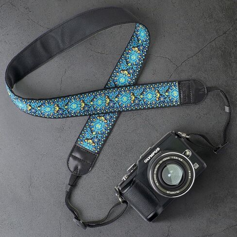 waka Camera Strap for All DSLR/SLR Cameras, Vintage Embroidered Double Layer Universal Neck Shoulder & Crossbody Strap for Canon Nikon Sony Compatiable, Gifts for Photographers, Blue in Saudi Arabia