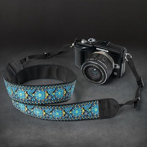 waka Camera Strap for All DSLR/SLR Cameras, Vintage Embroidered Double Layer Universal Neck Shoulder & Crossbody Strap for Canon Nikon Sony Compatiable, Gifts for Photographers, Blue in Saudi Arabia