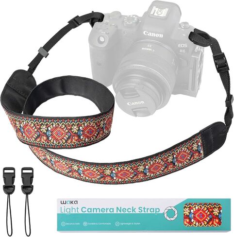 waka Camera Strap for All DSLR/SLR Cameras, Vintage Embroidered Double Layer Universal Neck Shoulder & Crossbody Strap for Canon Nikon Sony Compatiable, Gifts for Photographers, Blue in Saudi Arabia