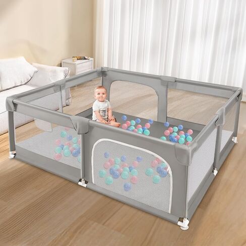Sour Lemon Baby Playpen 79x71 inch Extra Large Playpen for Babies and Toddlers, Baby Fence Play Pen Yard with Safety Gate Fence with 50 Ocean Balls 4 Pull Rings for Kids Indoor Outdoor in Saudi Arabia