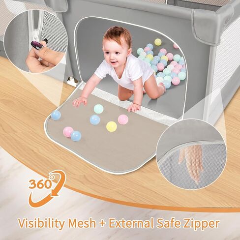 Sour Lemon Baby Playpen 79x71 inch Extra Large Playpen for Babies and Toddlers, Baby Fence Play Pen Yard with Safety Gate Fence with 50 Ocean Balls 4 Pull Rings for Kids Indoor Outdoor in Saudi Arabia