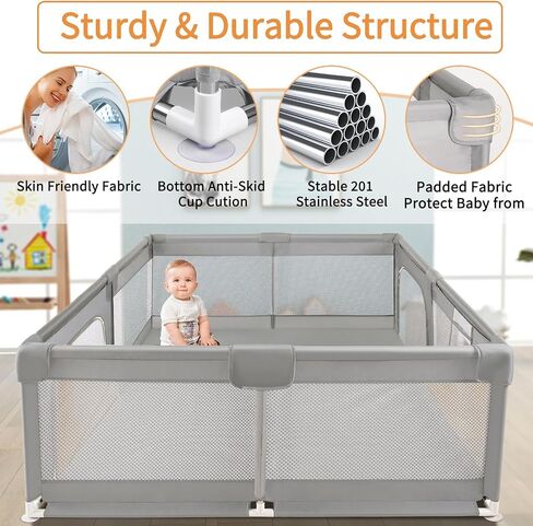 Sour Lemon Baby Playpen 79x71 inch Extra Large Playpen for Babies and Toddlers, Baby Fence Play Pen Yard with Safety Gate Fence with 50 Ocean Balls 4 Pull Rings for Kids Indoor Outdoor in Saudi Arabia
