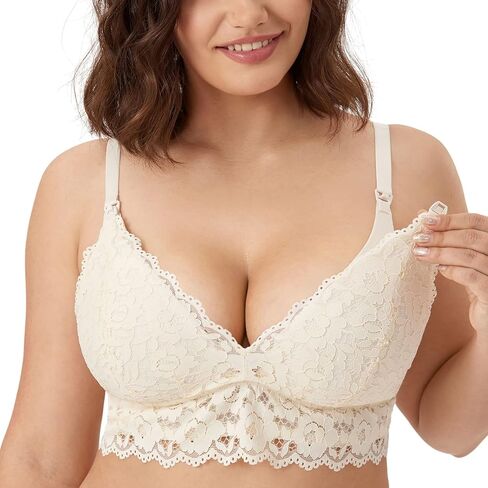 MOMANDA Women's Lace Nursing Bra Wirefree Padded Breastfeeding Maternity Bralette Cute More Coverage in Kuwait