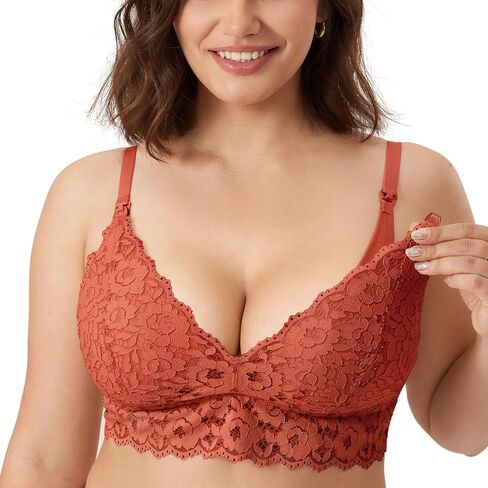 MOMANDA Women's Lace Nursing Bra Wirefree Padded Breastfeeding Maternity Bralette Cute More Coverage in Kuwait