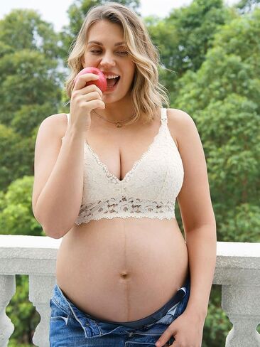 MOMANDA Women's Lace Nursing Bra Wirefree Padded Breastfeeding Maternity Bralette Cute More Coverage in Kuwait