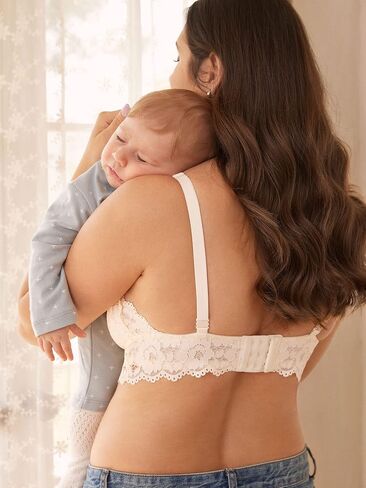 MOMANDA Women's Lace Nursing Bra Wirefree Padded Breastfeeding Maternity Bralette Cute More Coverage in Kuwait