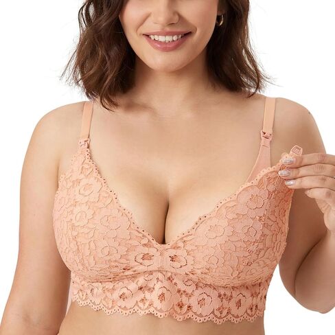 MOMANDA Women's Lace Nursing Bra Wirefree Padded Breastfeeding Maternity Bralette Cute More Coverage in Kuwait