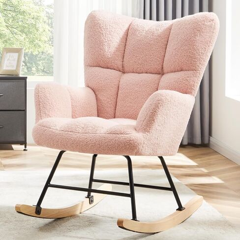 كرسي دوموس الهزاز، طائرة شراعية ناعمة، كرسي قراءة مريح وحديث، قماش تيدي مع مسند للذراع ومسند ظهر واسع للحضانة، غرفة المعيشة، غرفة النوم، الشرفة، أخضر in Kuwait