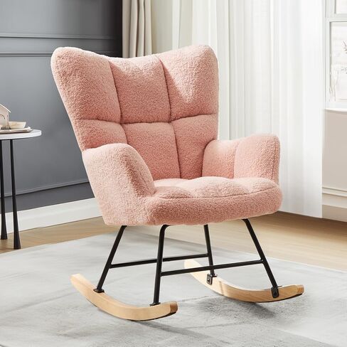 كرسي دوموس الهزاز، طائرة شراعية ناعمة، كرسي قراءة مريح وحديث، قماش تيدي مع مسند للذراع ومسند ظهر واسع للحضانة، غرفة المعيشة، غرفة النوم، الشرفة، أخضر in Kuwait