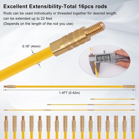 22FT Fiberglass Running Electrical Wire Cable Pulling Fish Tape kit in a Carrying Case Through Wall Cable Snake Rods Electrical Tools Kit with Different Attachments in Saudi Arabia