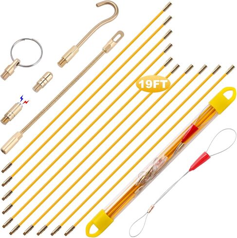 22FT Fiberglass Running Electrical Wire Cable Pulling Fish Tape kit in a Carrying Case Through Wall Cable Snake Rods Electrical Tools Kit with Different Attachments in Saudi Arabia