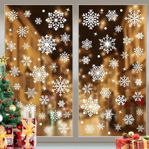 286 PCS Christmas Snowflake Window Clings Stickers for Glass, 10 Sheet Large Double-Sided Xmas Decals Decorations Holiday Snowflake Santa Claus Decals for Party in Saudi Arabia