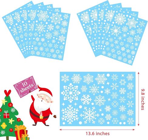 286 PCS Christmas Snowflake Window Clings Stickers for Glass, 10 Sheet Large Double-Sided Xmas Decals Decorations Holiday Snowflake Santa Claus Decals for Party in Saudi Arabia