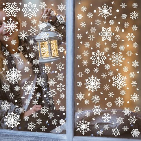 286 PCS Christmas Snowflake Window Clings Stickers for Glass, 10 Sheet Large Double-Sided Xmas Decals Decorations Holiday Snowflake Santa Claus Decals for Party in Saudi Arabia