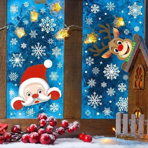 286 PCS Christmas Snowflake Window Clings Stickers for Glass, 10 Sheet Large Double-Sided Xmas Decals Decorations Holiday Snowflake Santa Claus Decals for Party in Saudi Arabia