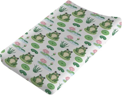 Cartoon Frogs Flower Leaves Pond Changing Pad Covers Water Lilies Lake Diaper Changing Table Sheets for Girl Boy Soft Breathable Stretchy Fitted Baby Changing Table Pad Mats Covers 32''x16'' in Saudi Arabia
