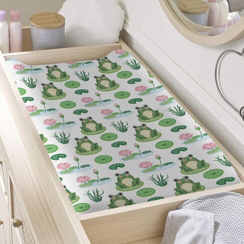 Cartoon Frogs Flower Leaves Pond Changing Pad Covers Water Lilies Lake Diaper Changing Table Sheets for Girl Boy Soft Breathable Stretchy Fitted Baby Changing Table Pad Mats Covers 32''x16'' in Saudi Arabia