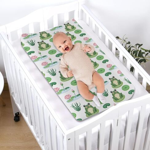 Cartoon Frogs Flower Leaves Pond Changing Pad Covers Water Lilies Lake Diaper Changing Table Sheets for Girl Boy Soft Breathable Stretchy Fitted Baby Changing Table Pad Mats Covers 32''x16'' in Saudi Arabia