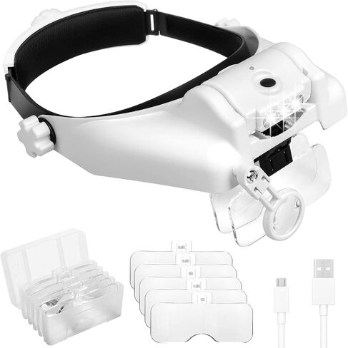Headband Magnifier, Professional Double Lens Head-Mounted Loupe Jewelry Magnifier, Reading Visor Opitcal Glass Binocular Magnifier with Lens Magnification-1.5X 2X 2.5X 3.5X for Repair, Crafts in Saudi Arabia