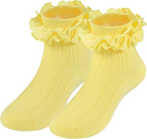 Toddler Girls Ruffle Socks, Newborn Girl Cotton Lace Frilly Socks, Cute Princess Style Dress Socks 1 Pack in Saudi Arabia