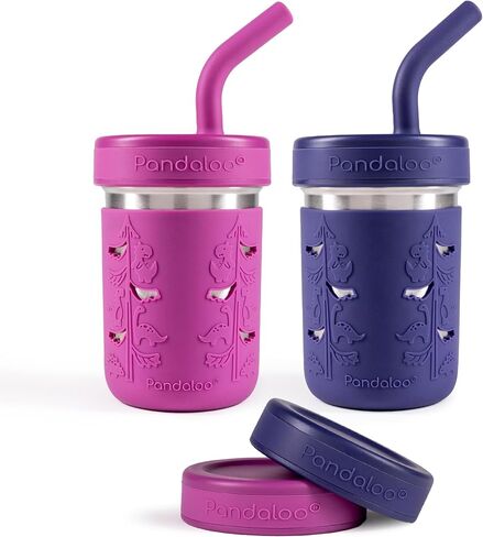 Pandaloo® Smoothie Cups for Kids - Stainless Steel Toddler Tumbler with Straw, Spill-Proof Sippy Cup for Smoothies - BPA-Free, Leak-Proof Lid, Toddler Snack Cups, 10 oz in Saudi Arabia