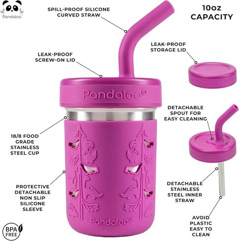 Pandaloo® Smoothie Cups for Kids - Stainless Steel Toddler Tumbler with Straw, Spill-Proof Sippy Cup for Smoothies - BPA-Free, Leak-Proof Lid, Toddler Snack Cups, 10 oz in Saudi Arabia