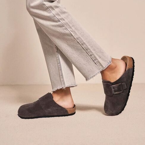 AEROTHOTIC Genuine Leather Clogs for Women with Arch Support Memory Foam Cork Footbed Indoor and Outdoor Adjustable Buckle Potato Shoes Comfortable Mules in Kuwait