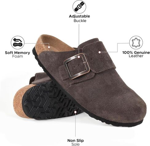 AEROTHOTIC Genuine Leather Clogs for Women with Arch Support Memory Foam Cork Footbed Indoor and Outdoor Adjustable Buckle Potato Shoes Comfortable Mules in Kuwait
