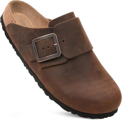 AEROTHOTIC Genuine Leather Clogs for Women with Arch Support Memory Foam Cork Footbed Indoor and Outdoor Adjustable Buckle Potato Shoes Comfortable Mules in Kuwait