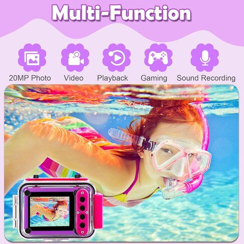 كاميرا GKTZ للأطفال، كاميرا رقمية مقاومة للماء بدقة 1080 بكسل عالية الدقة للأطفال، كاميرا خارجية للرياضة تحت الماء مع بطاقة SD 32 جيجابايت، ألعاب هدايا عيد ميلاد للأطفال لعمر 3 4 5 6 7 8 9 10 11 12 عامًا للأولاد والبنات in Kuwait