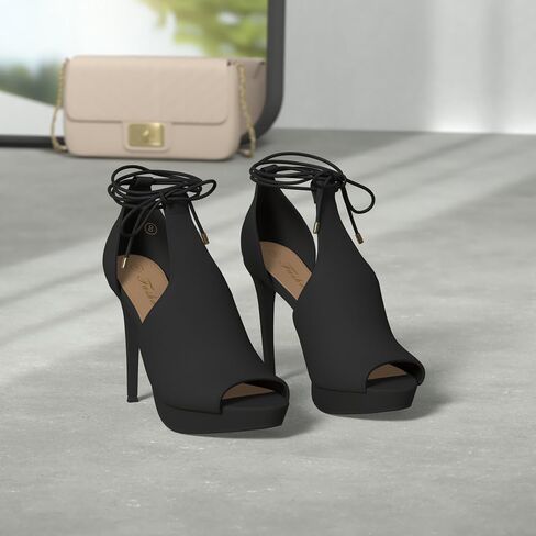 Womens Peep Toe Platform Heels Sexy Sandals Strappy Lace Up Tie Stilettos Dress Pumps Shoes in Kuwait