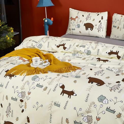 CLOTHKNOW Yellow Bear Queen Comforter Set 3Pcs Animal Bedding Comforter Sets Fox Woodland Forest Comforter Light Yellow Queen Size Comforter Sets Soft in Saudi Arabia