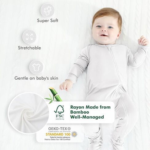 HAPIU Rayon from Bamboo Baby Pajamas Sleepers Footies, 2 Way Sturdy Zipper | Ultra Soft & Breathable for Sensitive Skin, Stretchy, with Mittens, Easy Diaper Changes, Baby Girls Boys, Newborn -24 Months in Saudi Arabia