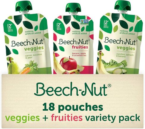 Beech-Nut Baby Food Variety Pack, Fruit & Root Veggie Blends Baby Food Pouches, Fruit & Veggie Purees, 3.5oz (18 Pack) in Saudi Arabia