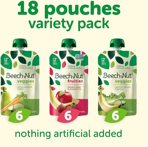 Beech-Nut Baby Food Variety Pack, Fruit & Root Veggie Blends Baby Food Pouches, Fruit & Veggie Purees, 3.5oz (18 Pack) in Saudi Arabia