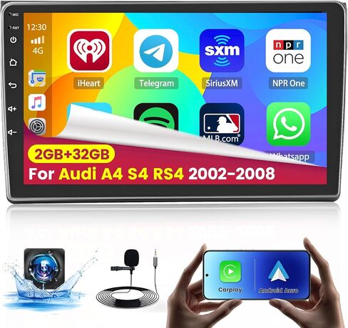 [2+32G] Hikity Wireless Carplay/Android Auto Car Radio for Audi A4 S4 RS4 2002-2008، 9 بوصة Android 13 شاشة تعمل باللمس ستيريو مع GPS/WiFi/FM RDS/SWC/Canbus/كاميرا احتياطية in Saudi Arabia