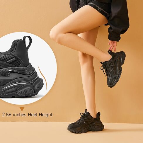 BEAU TODAY Chunky Sneakers for Women, Fashion Platform Sneakers Dad Shoes for Women, Casual Lace-up Walking Shoes in Kuwait