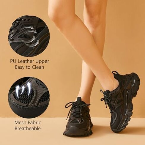 BEAU TODAY Chunky Sneakers for Women, Fashion Platform Sneakers Dad Shoes for Women, Casual Lace-up Walking Shoes in Kuwait