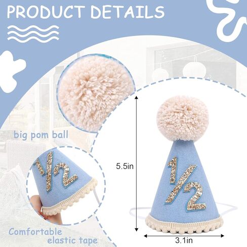 قبعة نصف عيد ميلاد - قبعة مخروطية لعيد ميلاد الطفل 1/2، زينة عيد ميلاد ستة أشهر، زي قبعة الحفلات للفتيات/الأولاد in Kuwait