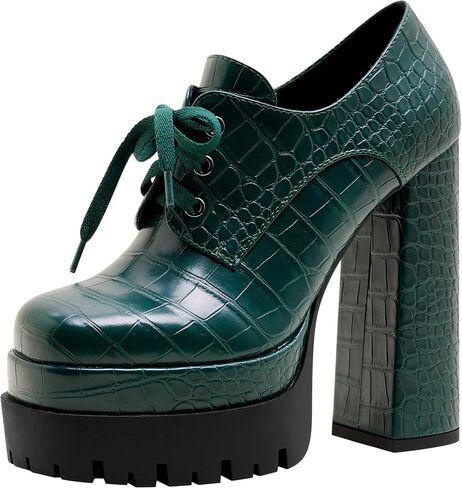 Women's Platform Pumps Round Toe Lace Up Oxford Shoes 15cm/6 inch Chunky Heel Ankle Booties in Saudi Arabia