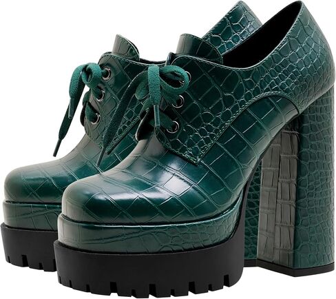 Women's Platform Pumps Round Toe Lace Up Oxford Shoes 15cm/6 inch Chunky Heel Ankle Booties in Saudi Arabia