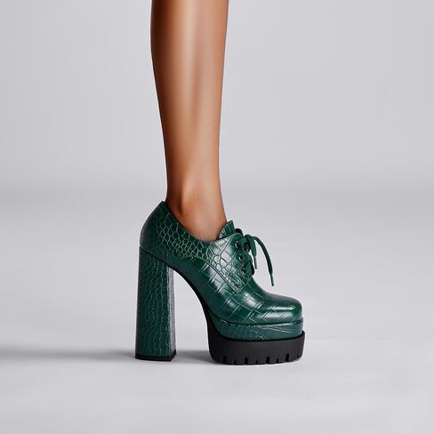 Women's Platform Pumps Round Toe Lace Up Oxford Shoes 15cm/6 inch Chunky Heel Ankle Booties in Saudi Arabia
