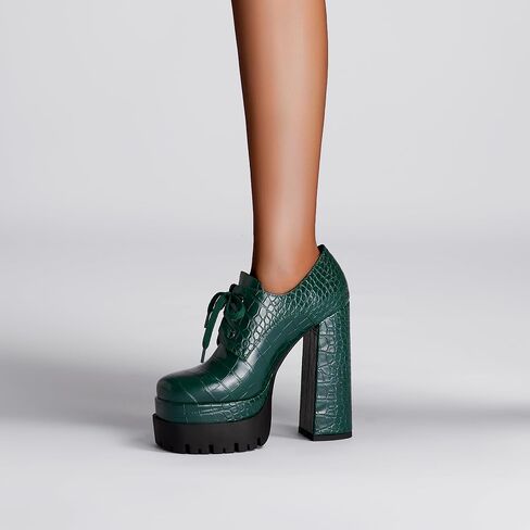 Women's Platform Pumps Round Toe Lace Up Oxford Shoes 15cm/6 inch Chunky Heel Ankle Booties in Saudi Arabia