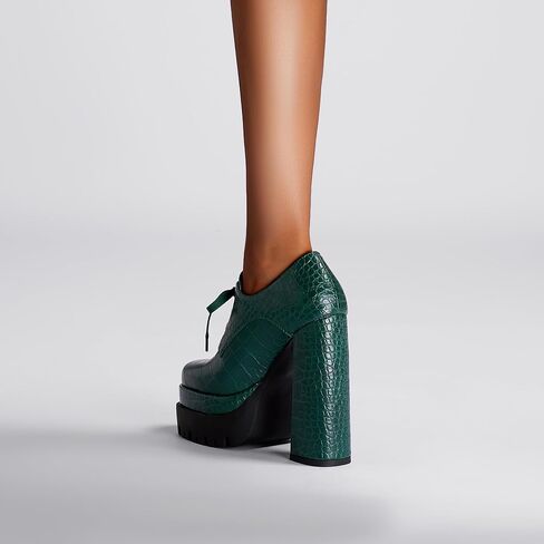 Women's Platform Pumps Round Toe Lace Up Oxford Shoes 15cm/6 inch Chunky Heel Ankle Booties in Saudi Arabia