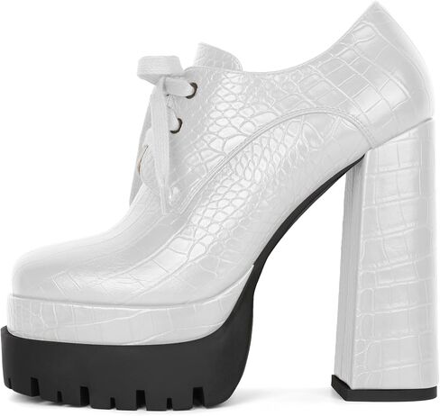 Women's Platform Pumps Round Toe Lace Up Oxford Shoes 15cm/6 inch Chunky Heel Ankle Booties in Saudi Arabia