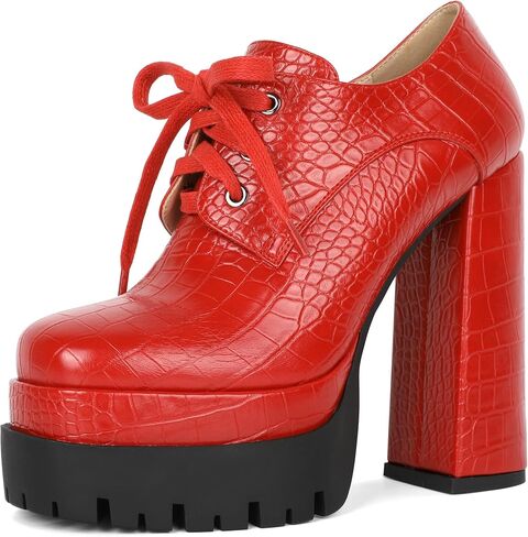 Women's Platform Pumps Round Toe Lace Up Oxford Shoes 15cm/6 inch Chunky Heel Ankle Booties in Saudi Arabia