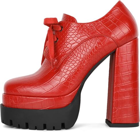 Women's Platform Pumps Round Toe Lace Up Oxford Shoes 15cm/6 inch Chunky Heel Ankle Booties in Saudi Arabia