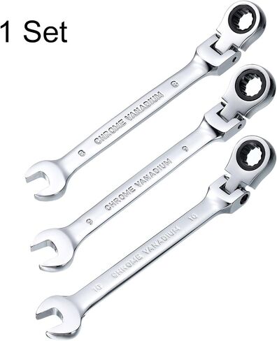 HARFINGTON 3pcs Flex-Head Ratcheting Wrench 8/9/10mm 180° Rotating Head Metric Ratchet Combination Wrenches 72-Teeth Chrome Vanadium Steel Open End Ratchet for Fasteners Nut Bolt in Saudi Arabia
